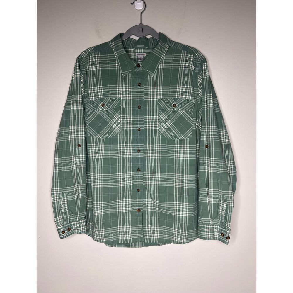 Carhartt Button Up Shirt Women's 2X (20W/22W) Rugged Flex Plaid Roll Tab Sleeve